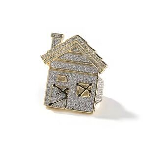 New men’s trap house ring size 10 Gold Plated CZ jewelry iced stones diamond